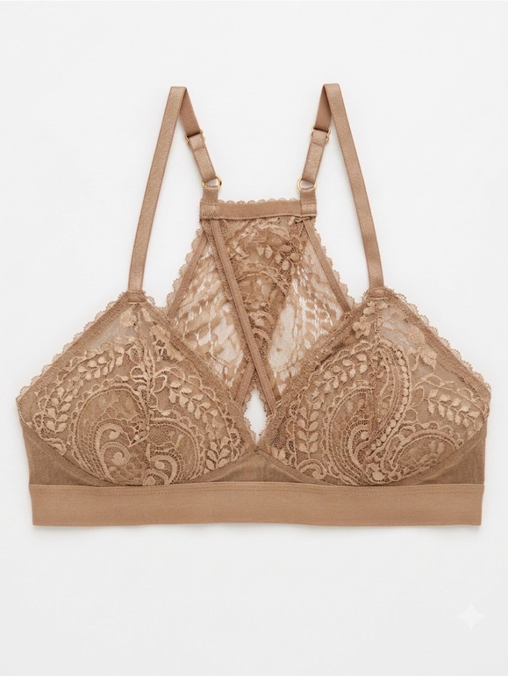 Aerie Wireless Real Power Paisley Lace Push-up Bra Tan 34B